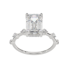 Emerald-Cut Diamond Hidden Halo Engagement Ring with Round Accent Diamonds
