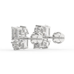 Modern Geometric Emerald & Round Diamond Earrings