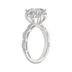 Vintage-Inspired Princess Halo Ring with Floral Diamond Accents