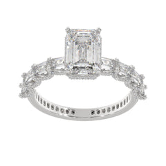 Emerald Lab Grown Diamond Accent Engagement Ring