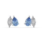 Blue Pear-Cut and Marquise Diamond Two Tone Stud Earrings