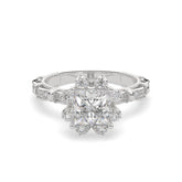 Vintage-Inspired Princess Halo Ring with Floral Diamond Accents