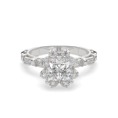 Vintage-Inspired Princess Halo Ring with Floral Diamond Accents