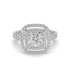 Double Halo Round-Cut Lab Grown Diamond With Pave Engagement Ring
