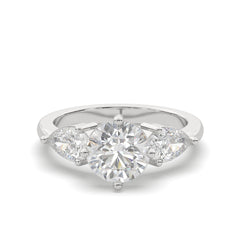 Classic Three-Stone Engagement Ring with Pear Side Diamonds