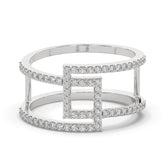 Double Band Diamond Ring with Interlocking Square Design