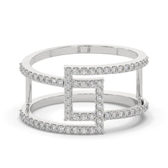 Double Band Diamond Ring with Interlocking Square Design