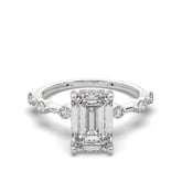 Emerald-Cut Diamond Hidden Halo Engagement Ring with Round Accent Diamonds