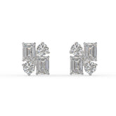 Modern Geometric Emerald & Round Diamond Earrings