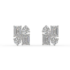 Modern Geometric Emerald & Round Diamond Earrings