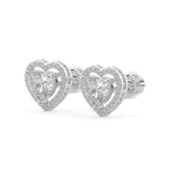 Heart-Cut Diamond Halo Stud Earrings