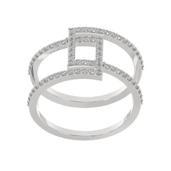 Double Band Diamond Ring with Interlocking Square Design