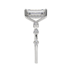 Emerald-Cut Diamond Hidden Halo Engagement Ring with Round Accent Diamonds