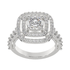 Double Halo Round-Cut Lab Grown Diamond With Pave Engagement Ring