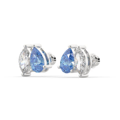 Blue Pear-Cut and Marquise Diamond Two Tone Stud Earrings
