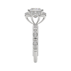 Vintage-Inspired Princess Halo Ring with Floral Diamond Accents