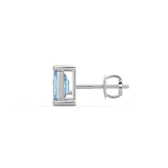 Blue Emerald-Cut and Pear Diamond Two Tone Stud Earrings