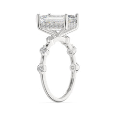 Emerald-Cut Diamond Hidden Halo Engagement Ring with Round Accent Diamonds