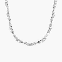 Elegant Alternating Baguette And Round Half Eternity Diamond Necklace