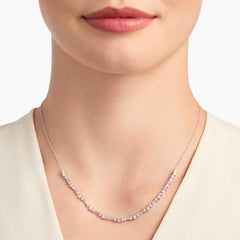 Elegant Alternating Baguette And Round Half Eternity Diamond Necklace