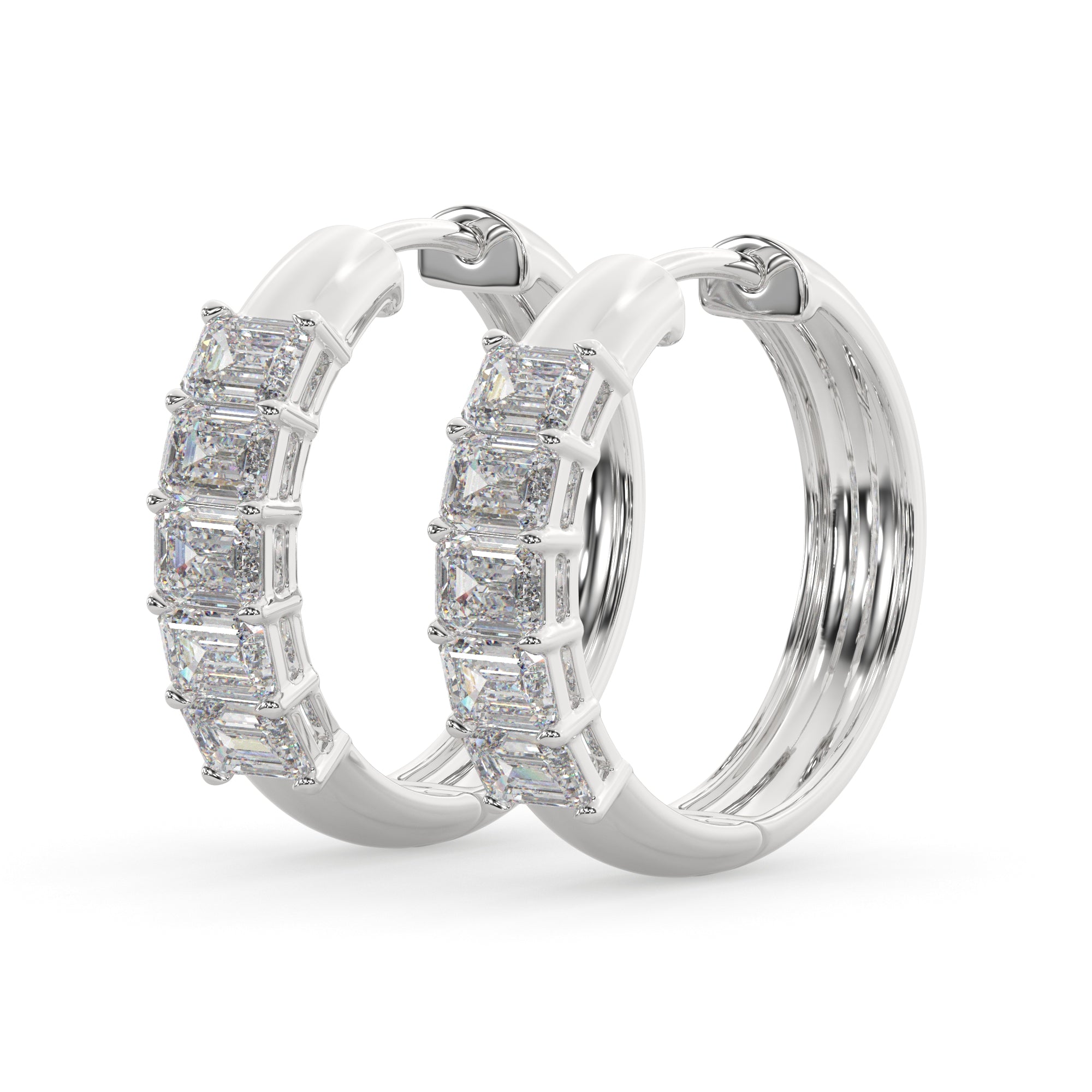 Vertical Emerald-Cut Lab Grown Diamond Bar Hoop Earrings