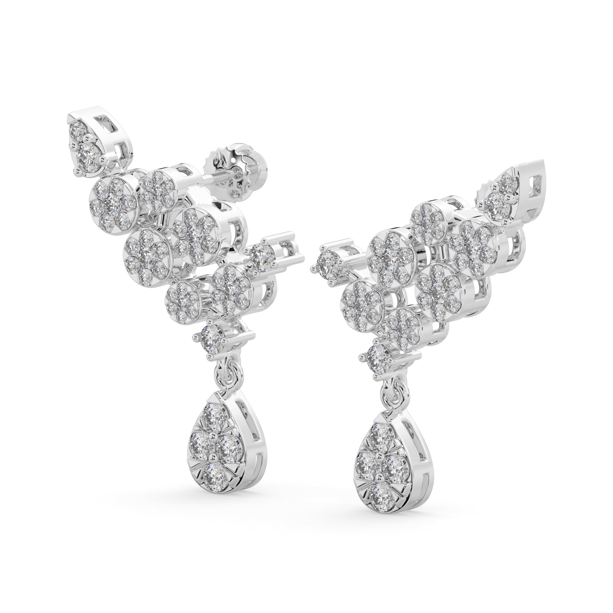 1.65 CTW Lab Diamond Floral Cluster Diamond Drop Earrings