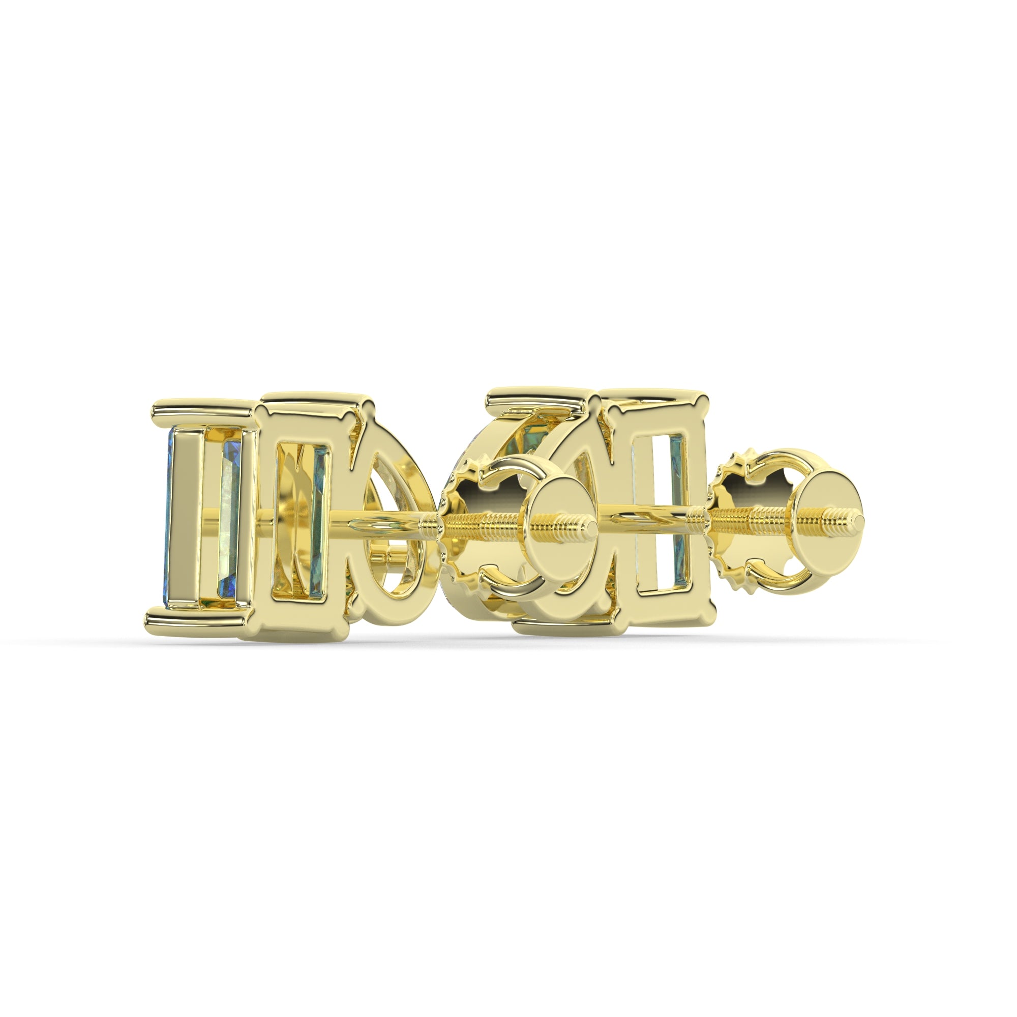 Blue Emerald-Cut and Pear Diamond Two Tone Stud Earrings