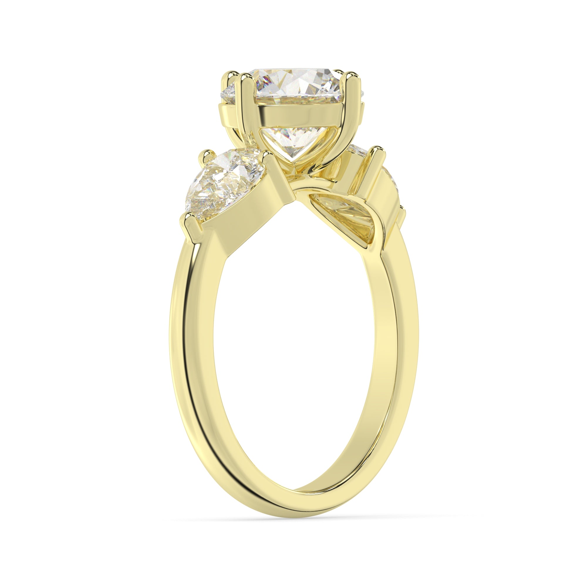 Classic Three-Stone Engagement Ring with Pear Side Diamonds