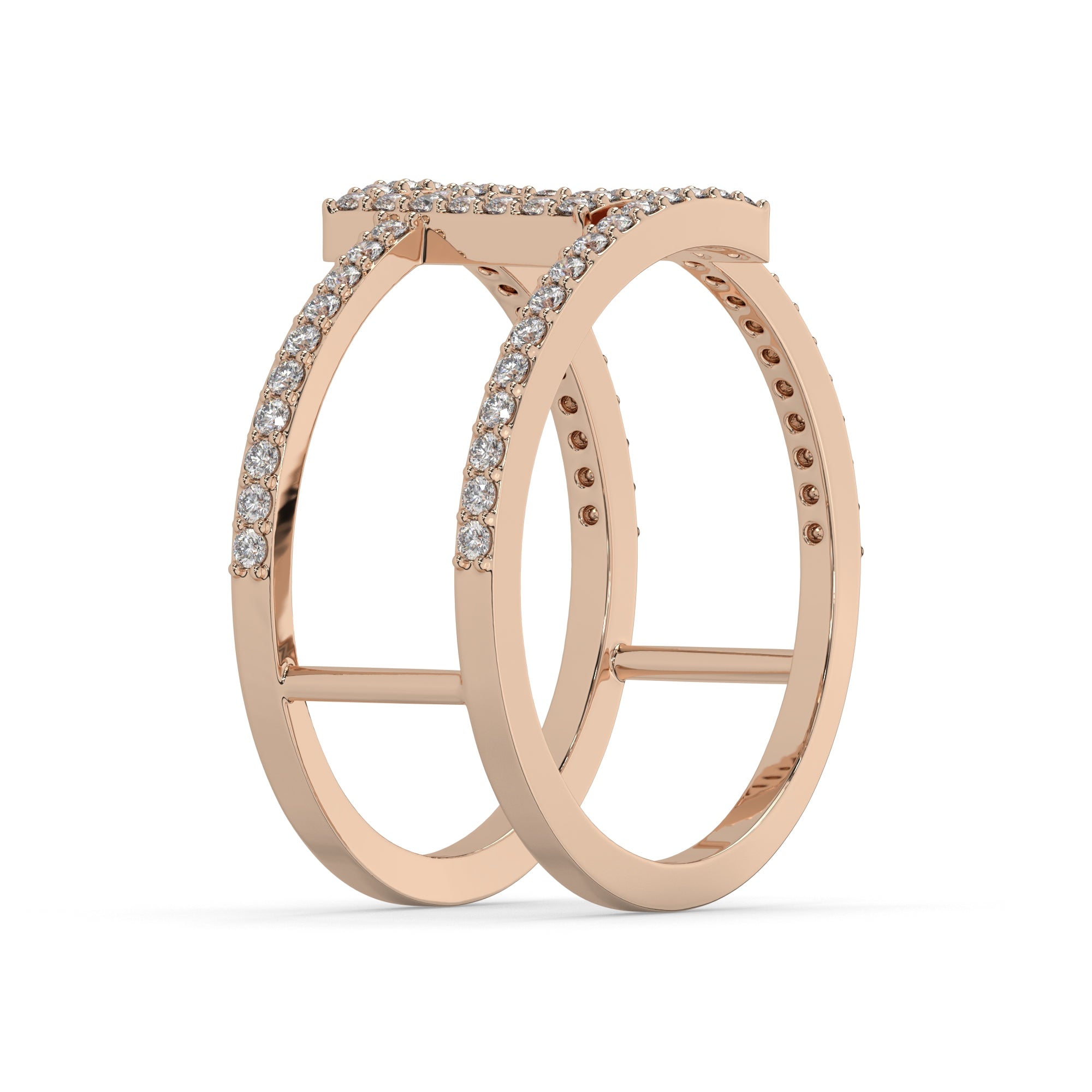 Double Band Diamond Ring with Interlocking Square Design