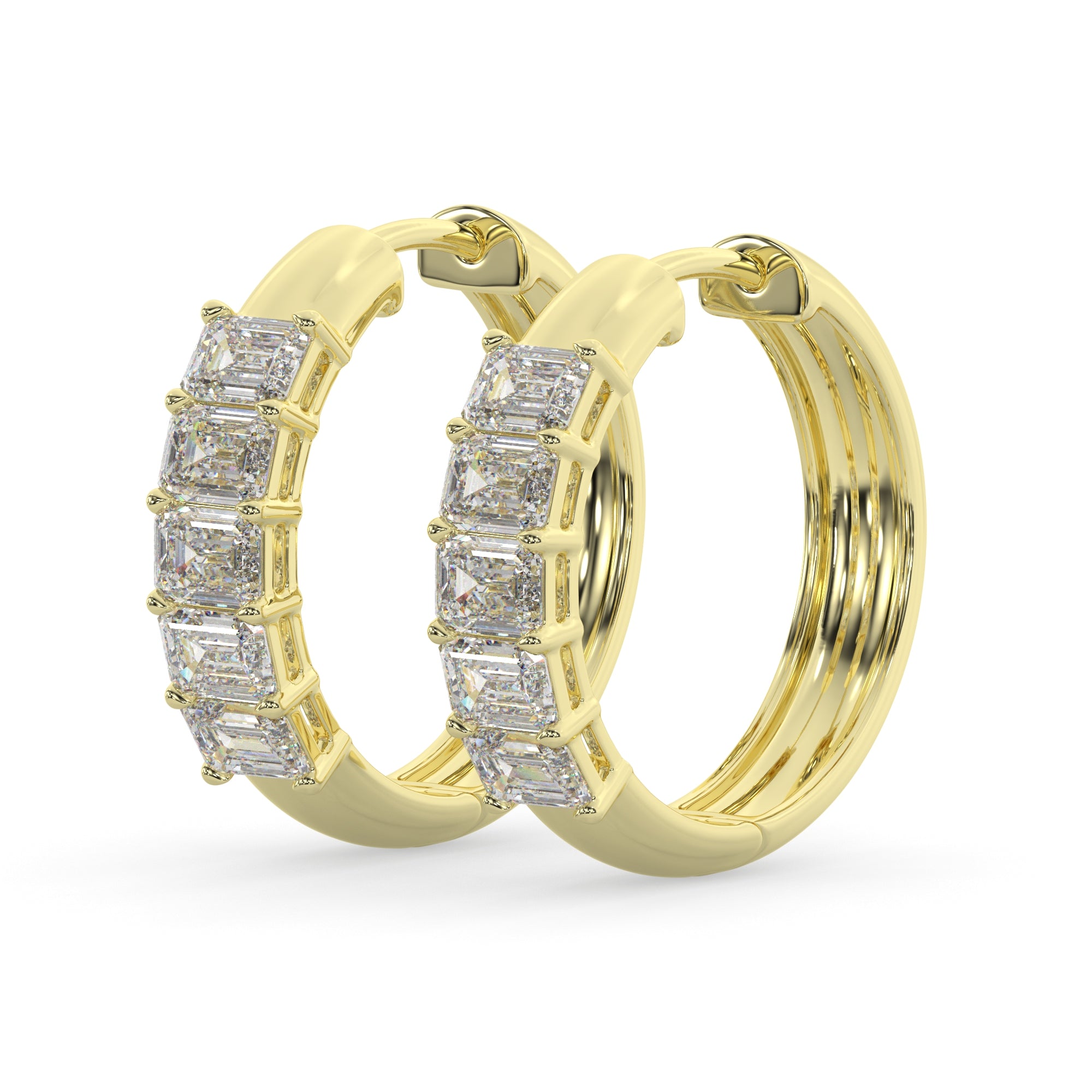 Vertical Emerald-Cut Lab Grown Diamond Bar Hoop Earrings