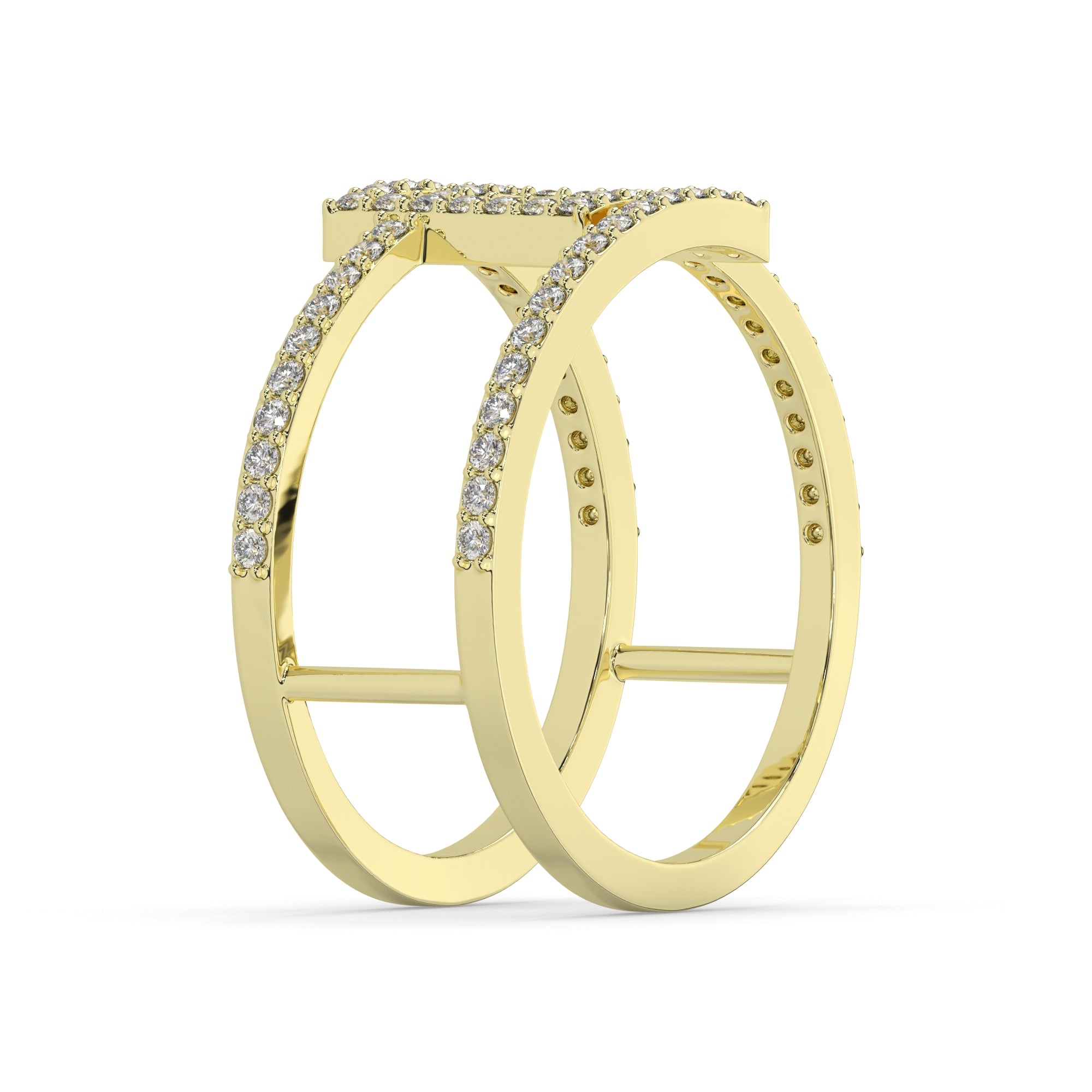 Double Band Diamond Ring with Interlocking Square Design