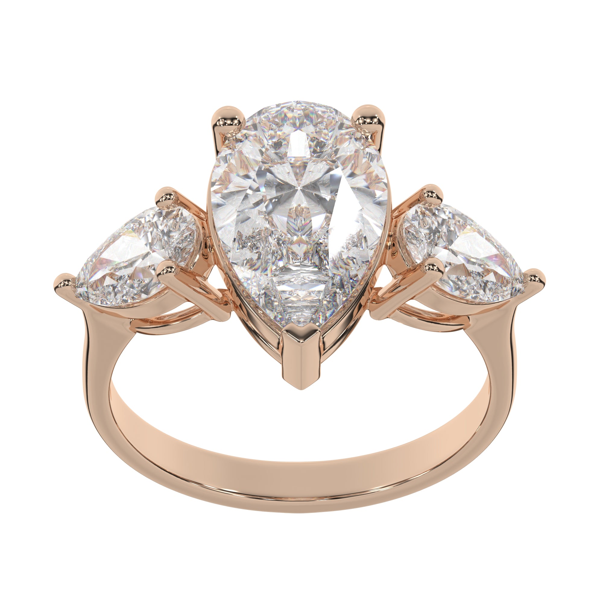 Pear Lab Grown Diamond Three Stone Engagement Ring