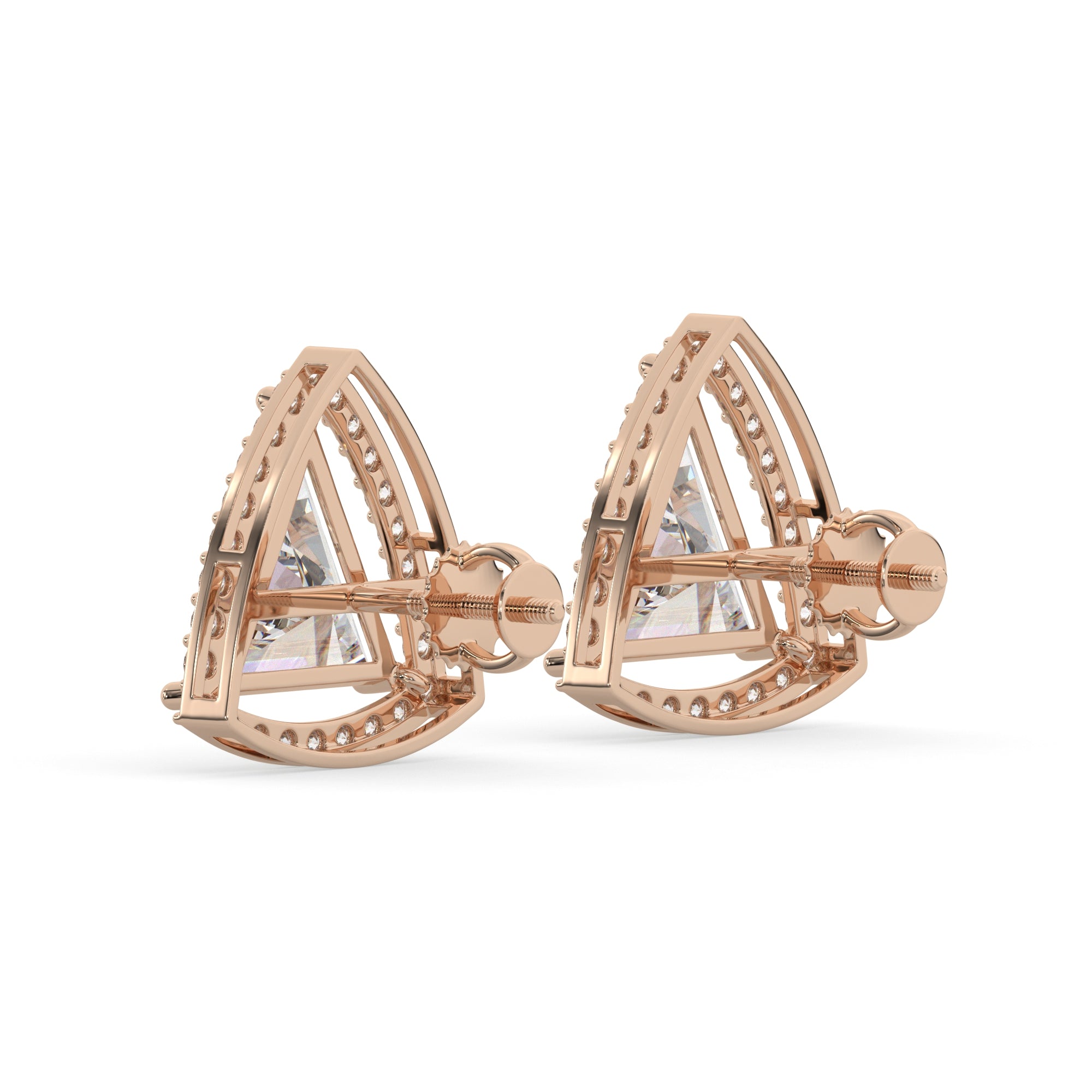 Trillion-Cut Diamond Halo Stud Earrings