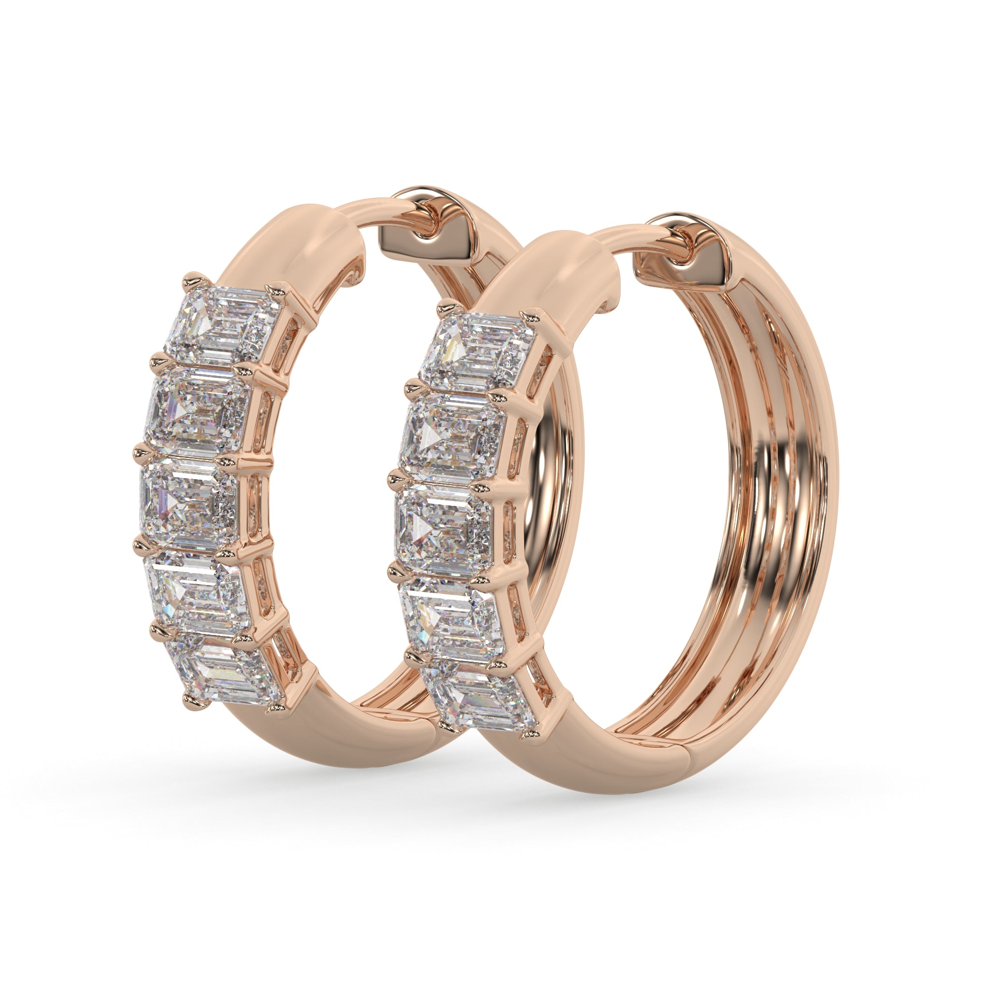 Vertical Emerald-Cut Lab Grown Diamond Bar Hoop Earrings