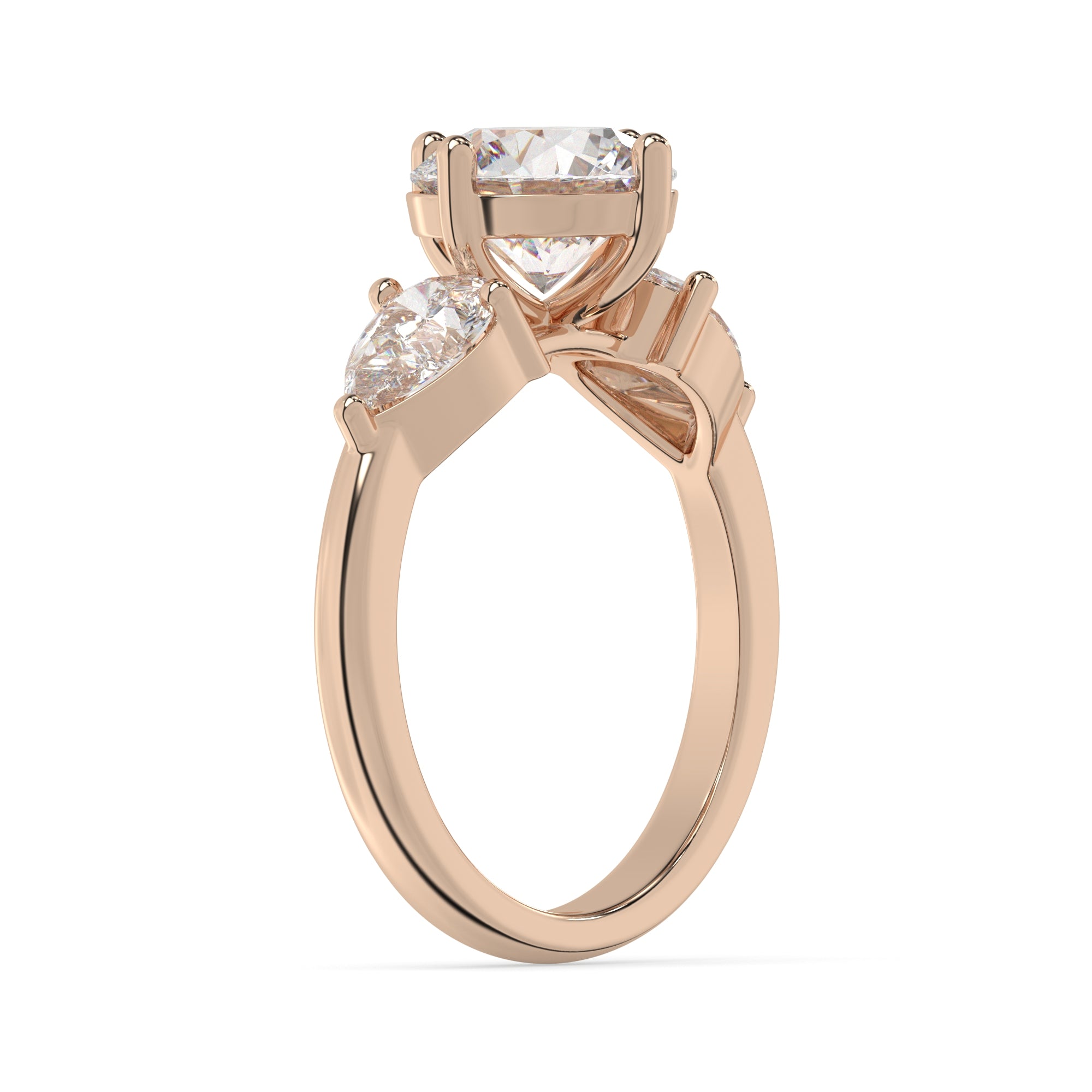 Classic Three-Stone Engagement Ring with Pear Side Diamonds