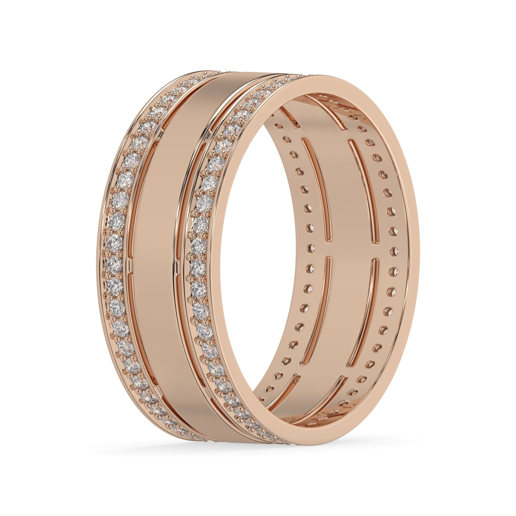 Double Row Diamond Accent Wide Band