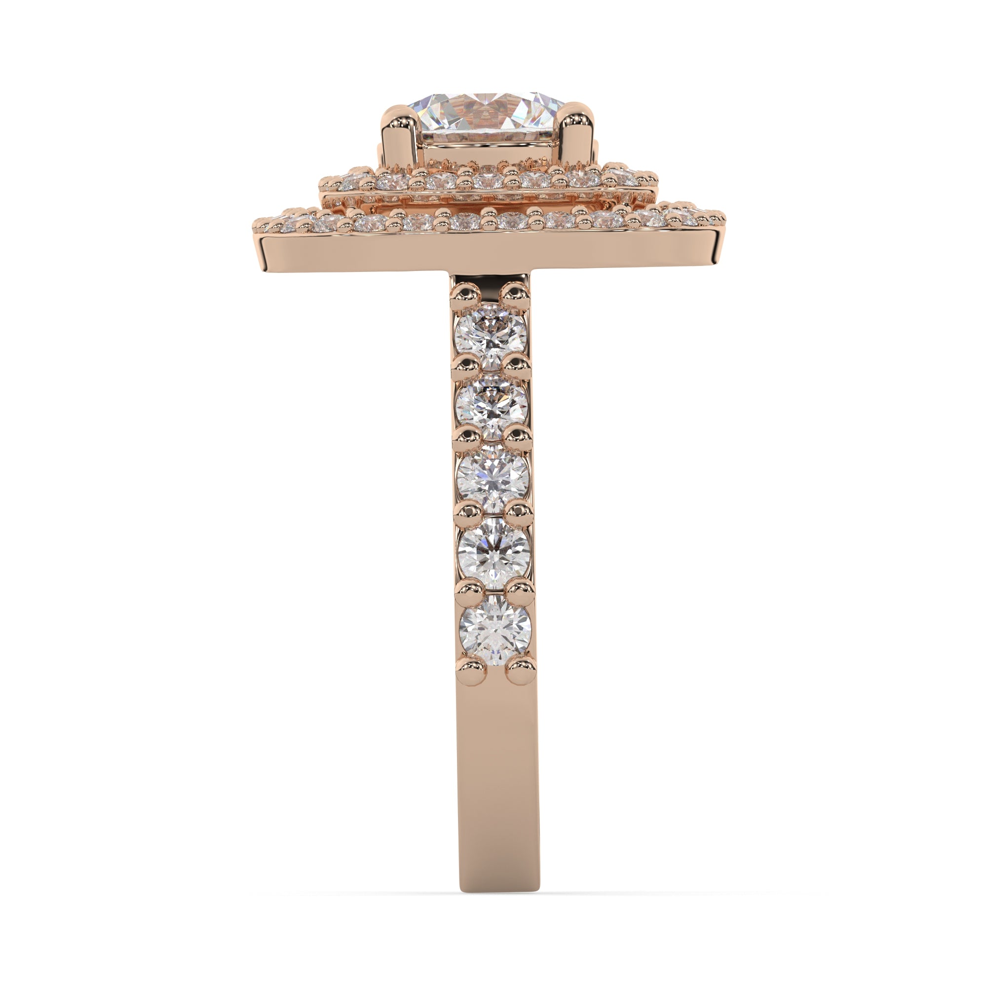 Double Halo Round-Cut Lab Grown Diamond With Pave Engagement Ring