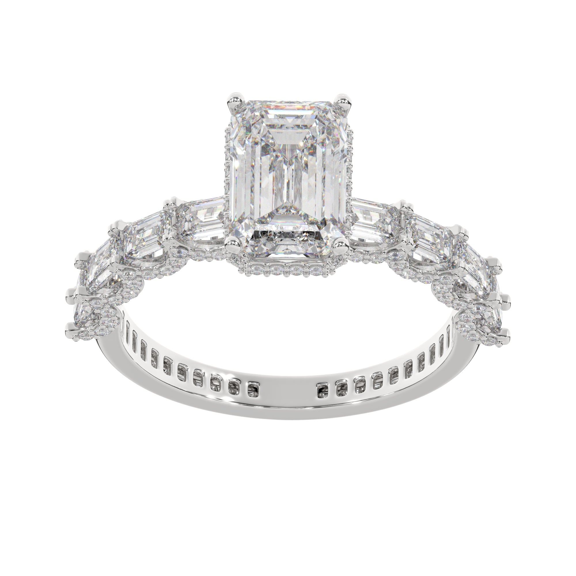 Emerald Lab Grown Diamond Accent Engagement Ring