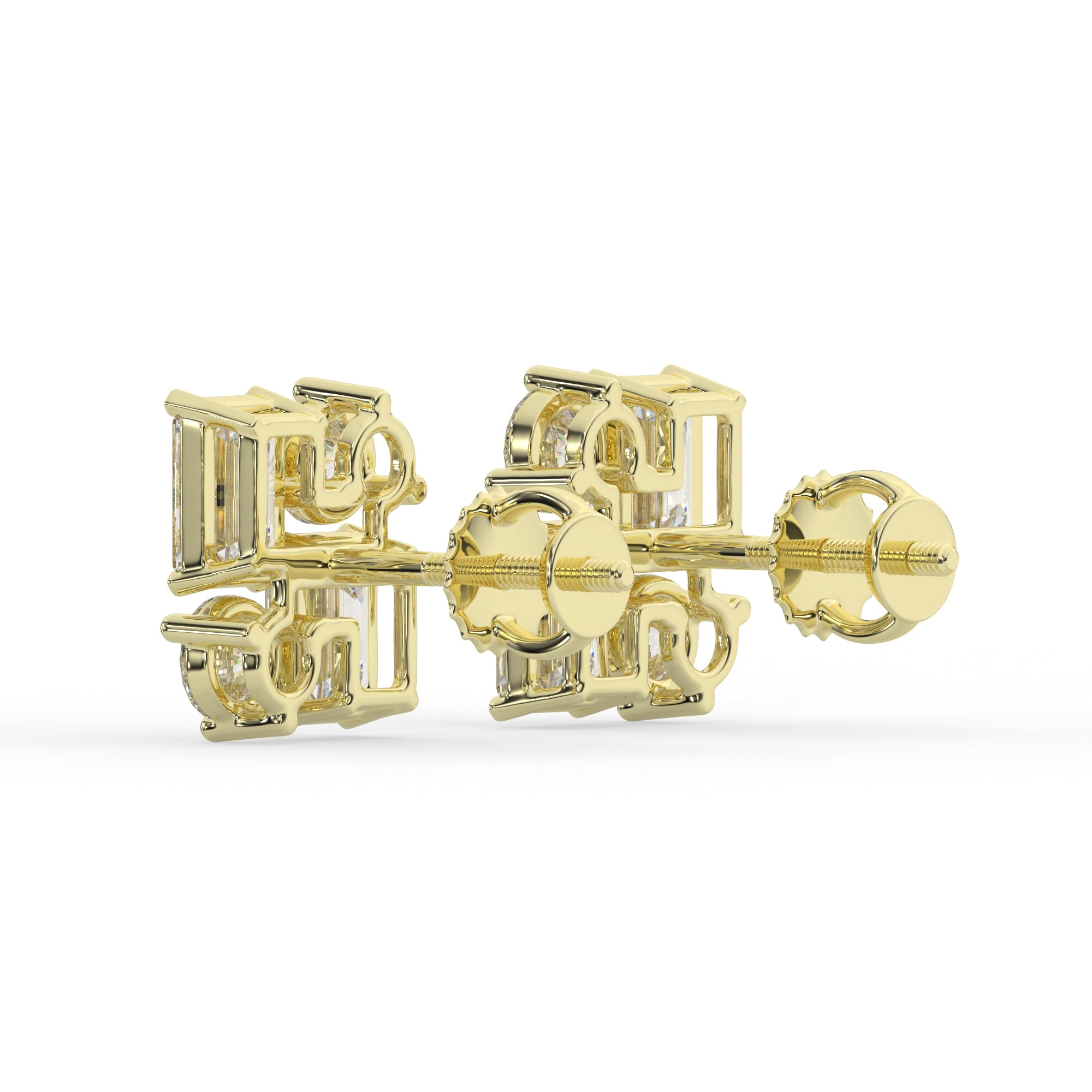 Modern Geometric Emerald & Round Diamond Earrings