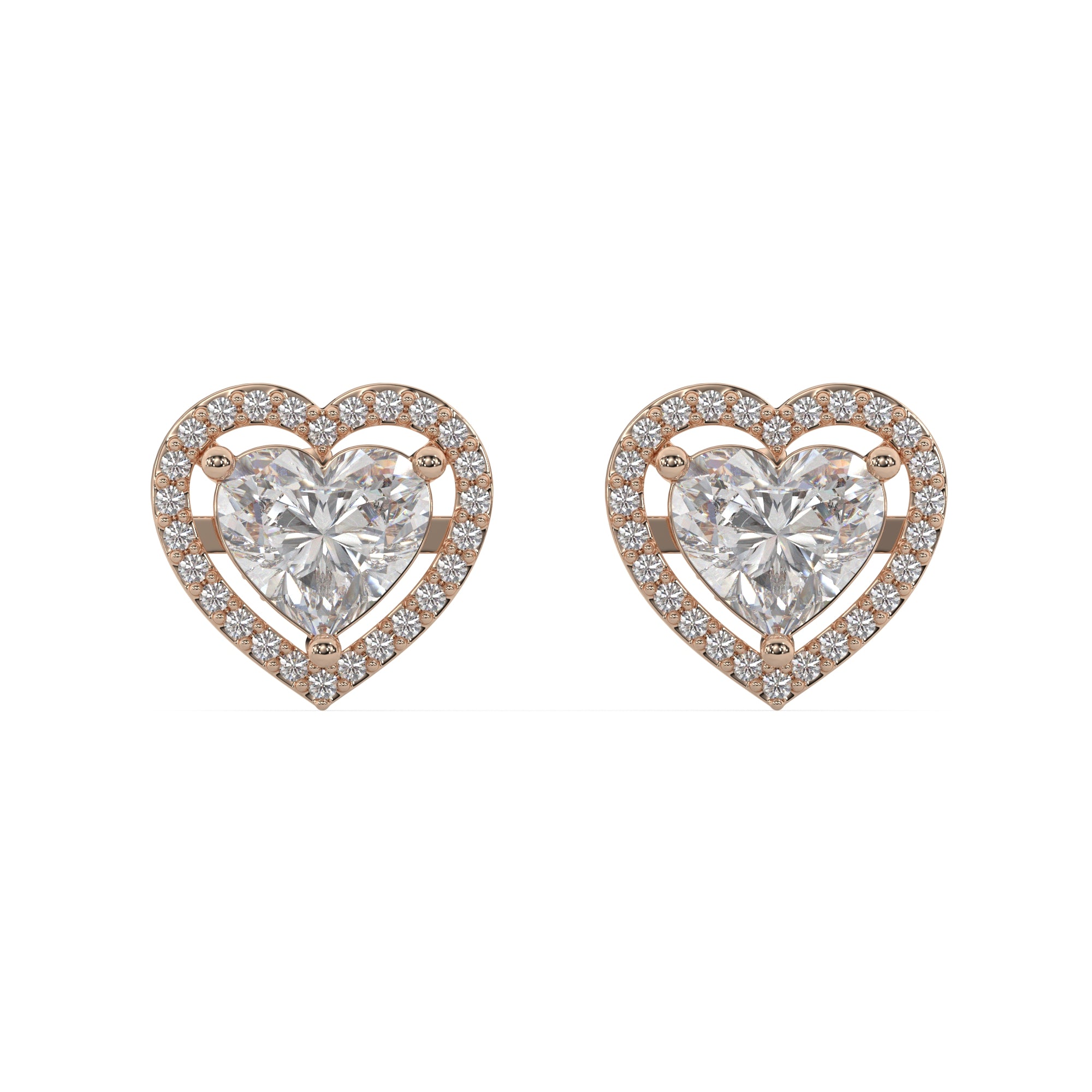 Heart-Cut Diamond Halo Stud Earrings