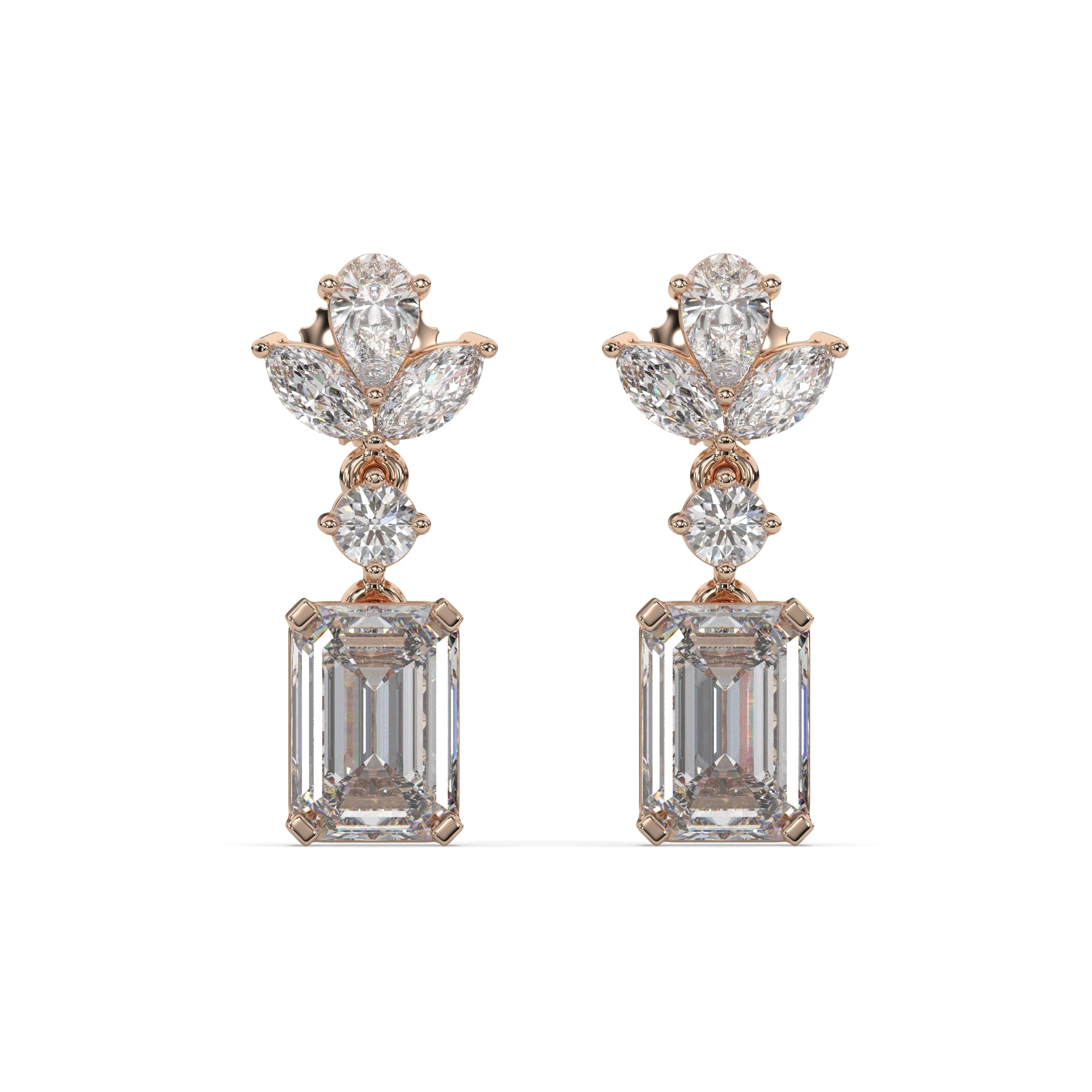 Marquise Cluster & Emerald Drop Diamond Earrings