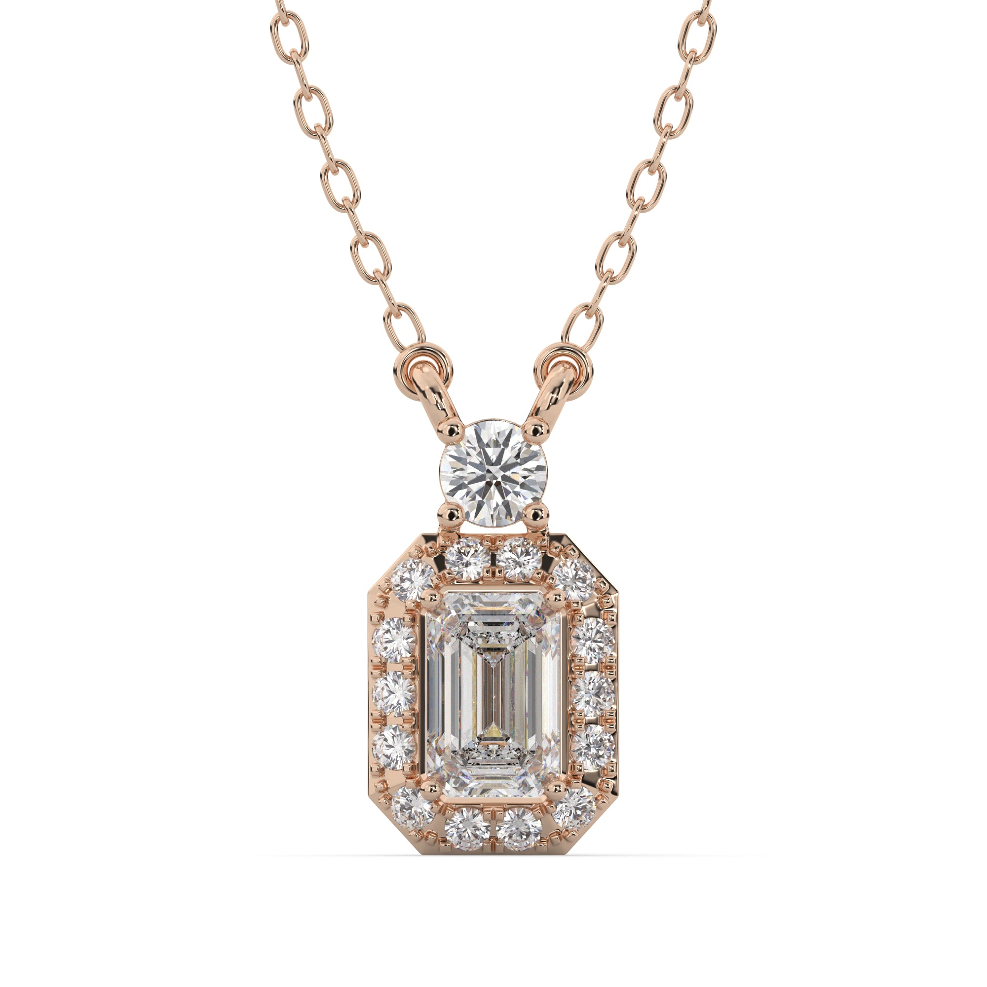 0.75 CTW Emerald Lab Grown Diamond Halo Pendant