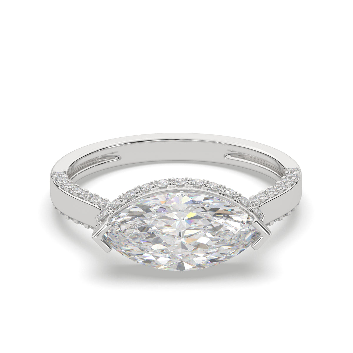 Marquise East-West Hidden Halo With Micro Pavé Detailing Diamond Ring
