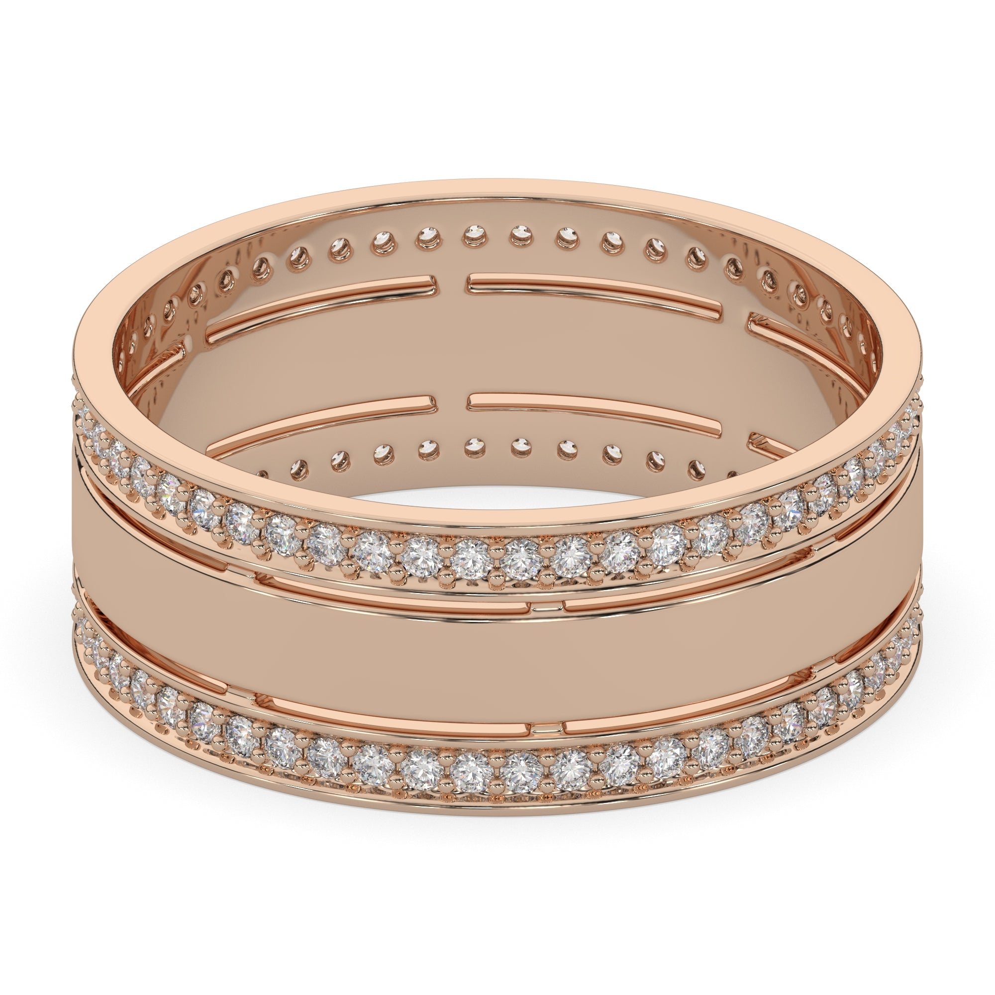 Double Row Diamond Accent Wide Band