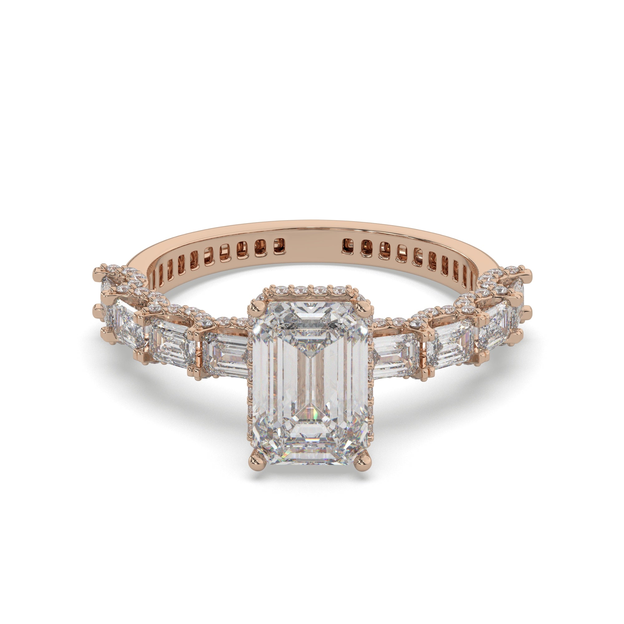 Emerald Lab Grown Diamond Accent Engagement Ring