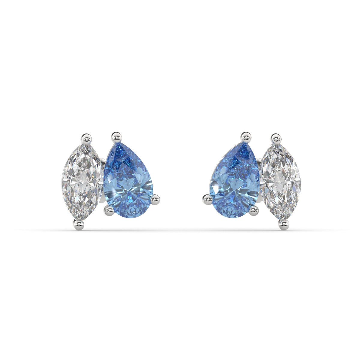 Blue Pear-Cut and Marquise Diamond Two Tone Stud Earrings