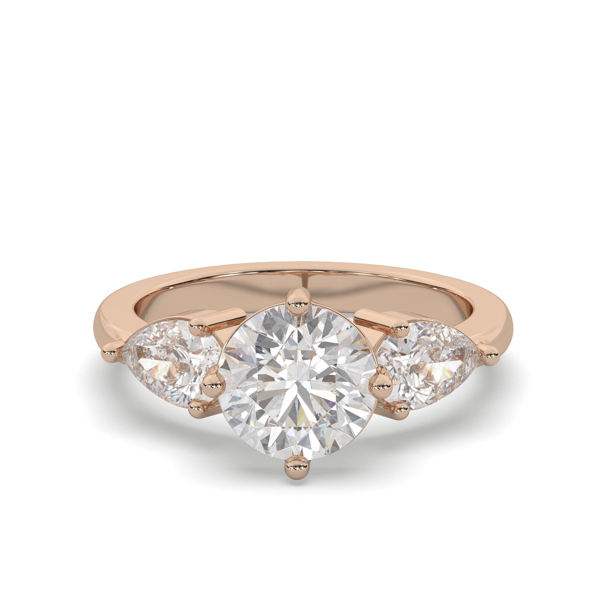 Classic Three-Stone Engagement Ring with Pear Side Diamonds