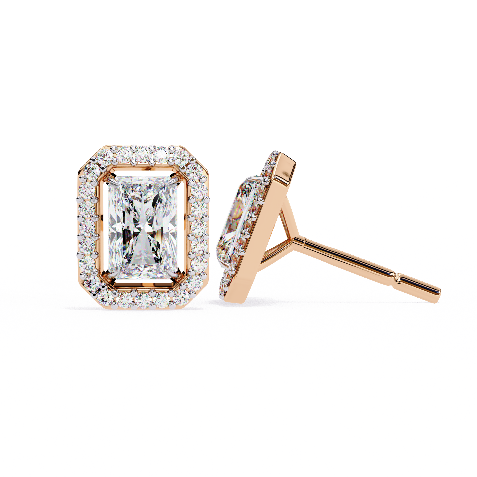 Radiant Lab Diamond Halo Stud Earrings Set
