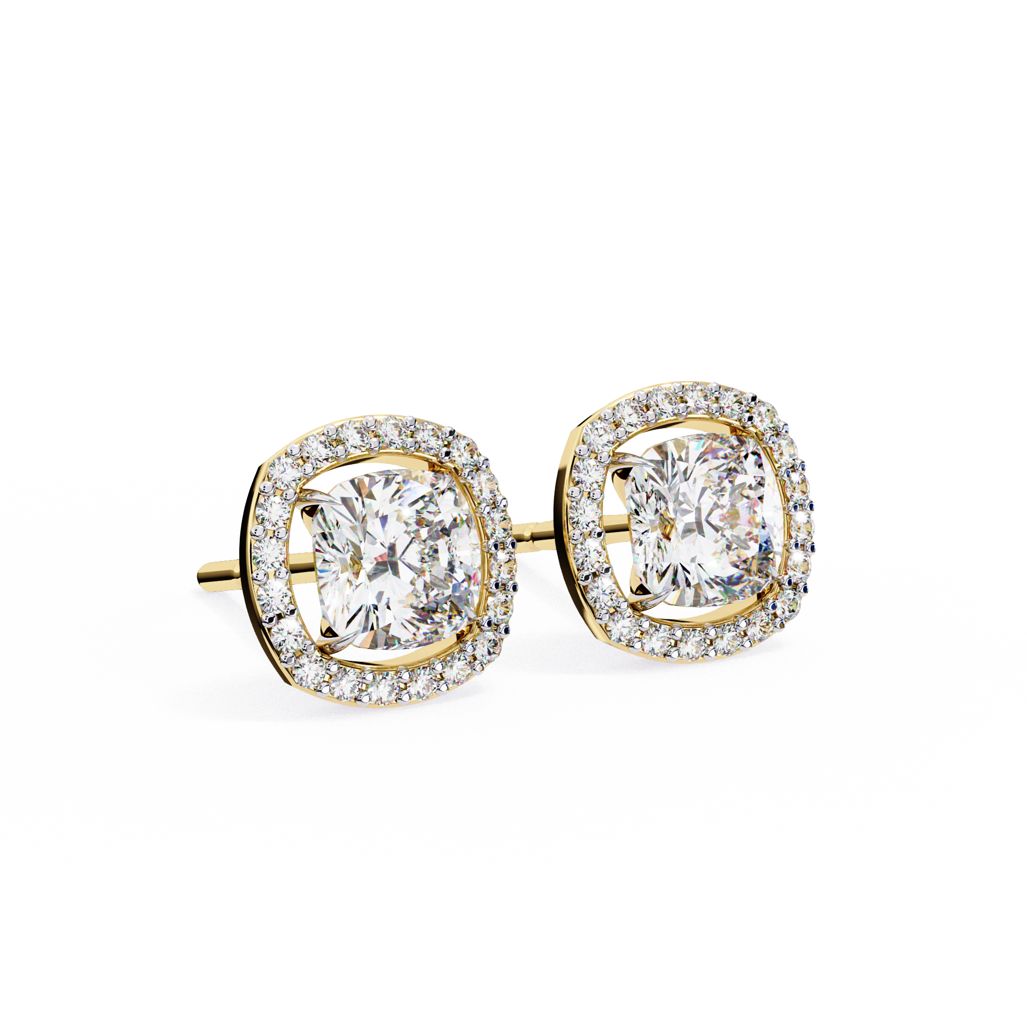 Cushion Lab Diamond Halo Stud Earrings Set