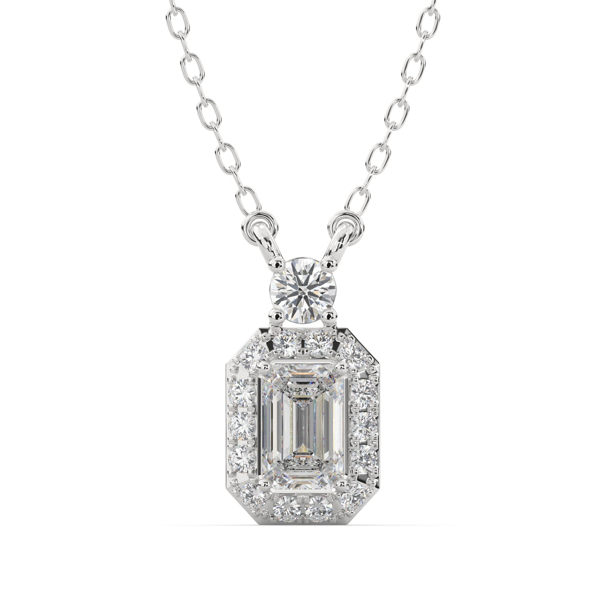 0.75 CTW Emerald Lab Grown Diamond Halo Pendant